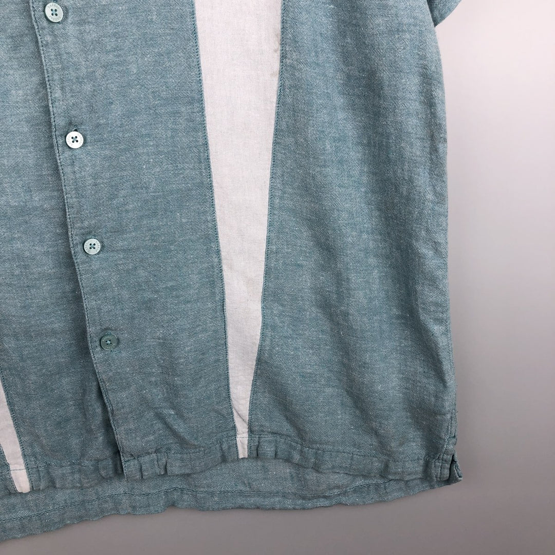 Haggar Washable Linen Two-Tone Short-Sleeve Open-Collar Rayon x Linen Box Shirt (Men's XL equivalent) linen Blue type light blue Vintage Second Hand