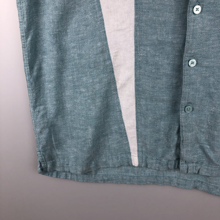 Haggar Washable Linen Two-Tone Short-Sleeve Open-Collar Rayon x Linen Box Shirt (Men's XL equivalent) linen Blue type light blue Vintage Second Hand