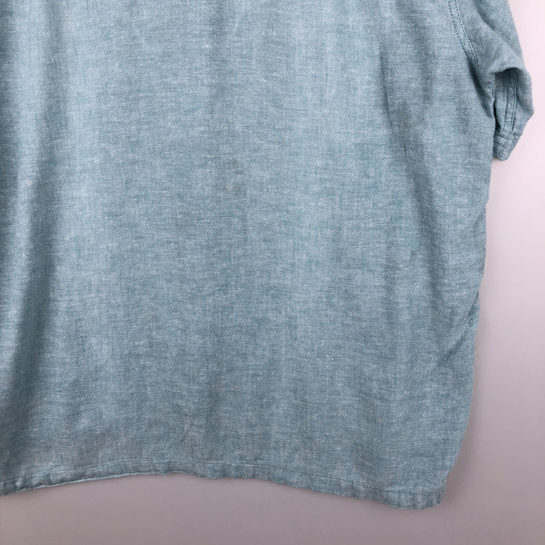Haggar Washable Linen Two-Tone Short-Sleeve Open-Collar Rayon x Linen Box Shirt (Men's XL equivalent) linen Blue type light blue Vintage Second Hand