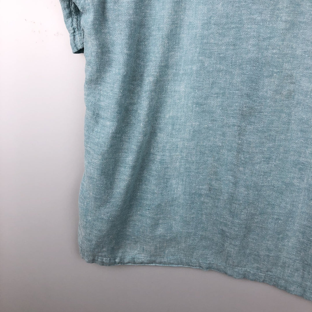 Haggar Washable Linen Two-Tone Short-Sleeve Open-Collar Rayon x Linen Box Shirt (Men's XL equivalent) linen Blue type light blue Vintage Second Hand