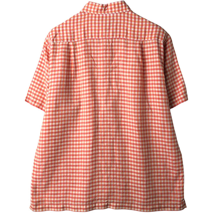 Brooks Brothers Check Pattern Short-Sleeve Linen Shirt, Boxy Shirt, Men's Size M (approx.) linen orange type Vintage Second Hand
