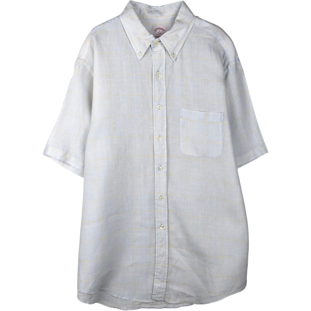 Brooks Brothers 346 Check Pattern Short Sleeve Linen Button Down Shirt Men's Size L linen white type Vintage Second Hand