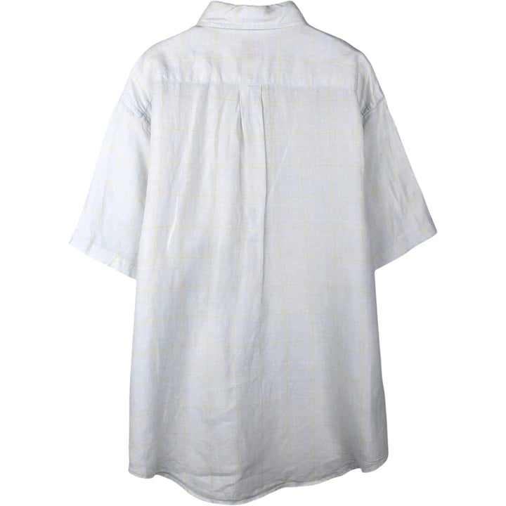 Brooks Brothers 346 Check Pattern Short Sleeve Linen Button Down Shirt Men's Size L linen white type Vintage Second Hand
