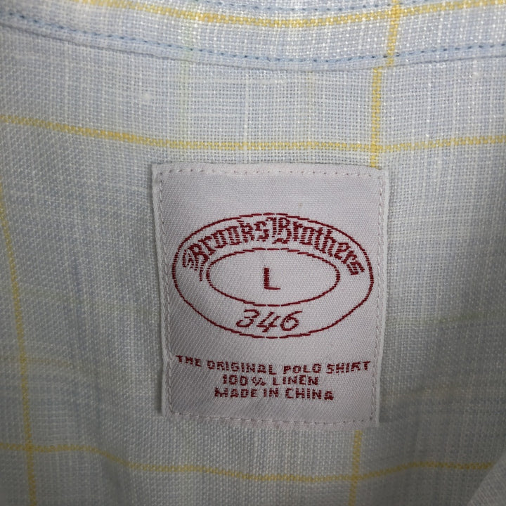 Brooks Brothers 346 Check Pattern Short Sleeve Linen Button Down Shirt Men's Size L linen white type Vintage Second Hand