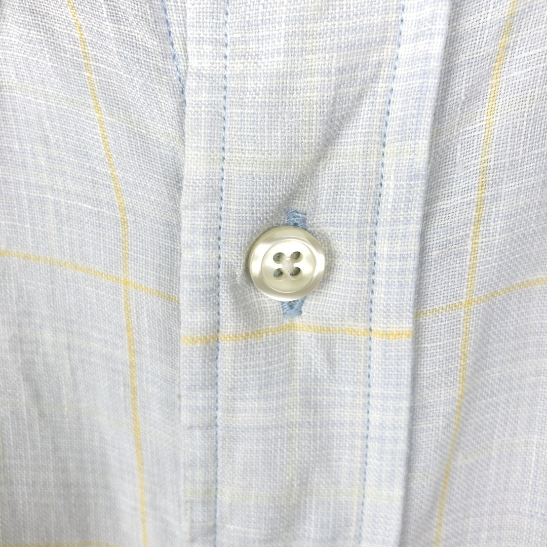 Brooks Brothers 346 Check Pattern Short Sleeve Linen Button Down Shirt Men's Size L linen white type Vintage Second Hand