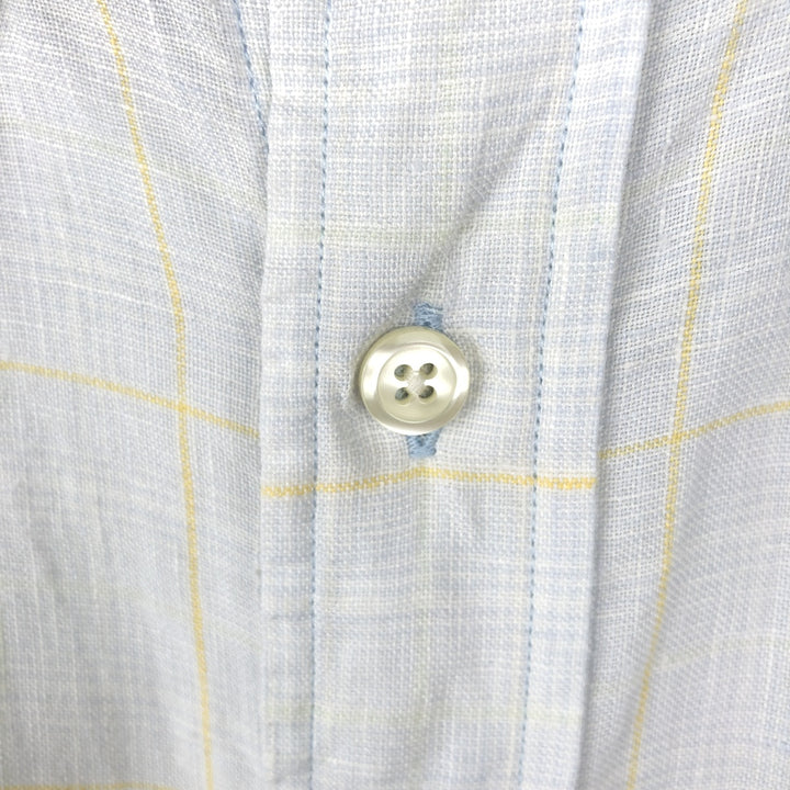 Brooks Brothers 346 Check Pattern Short Sleeve Linen Button Down Shirt Men's Size L linen white type Vintage Second Hand