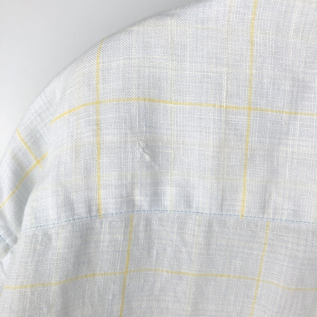 Brooks Brothers 346 Check Pattern Short Sleeve Linen Button Down Shirt Men's Size L linen white type Vintage Second Hand
