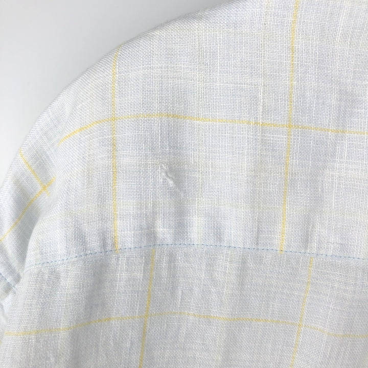 Brooks Brothers 346 Check Pattern Short Sleeve Linen Button Down Shirt Men's Size L linen white type Vintage Second Hand