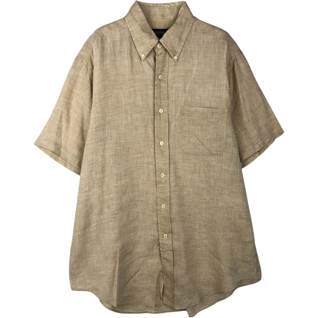 Brooks Brothers short-sleeved linen button-down shirt, men's size M linen Beige type Vintage Second Hand