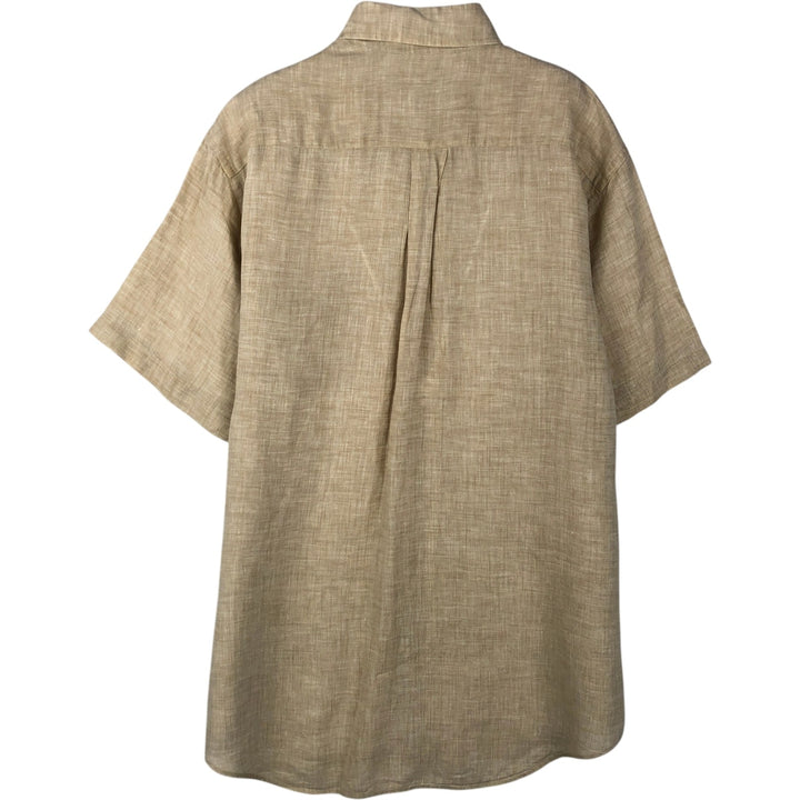 Brooks Brothers short-sleeved linen button-down shirt, men's size M linen Beige type Vintage Second Hand