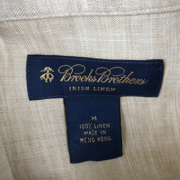 Brooks Brothers short-sleeved linen button-down shirt, men's size M linen Beige type Vintage Second Hand