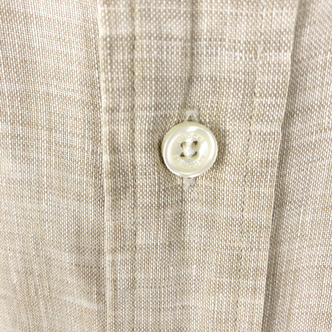 Brooks Brothers short-sleeved linen button-down shirt, men's size M linen Beige type Vintage Second Hand