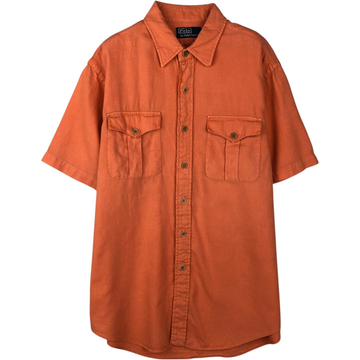 Ralph Lauren POLO by Ralph Lauren Short-Sleeve Cotton x Linen Shirt, Men's Size L (approx.) linen orange type Vintage Second Hand
