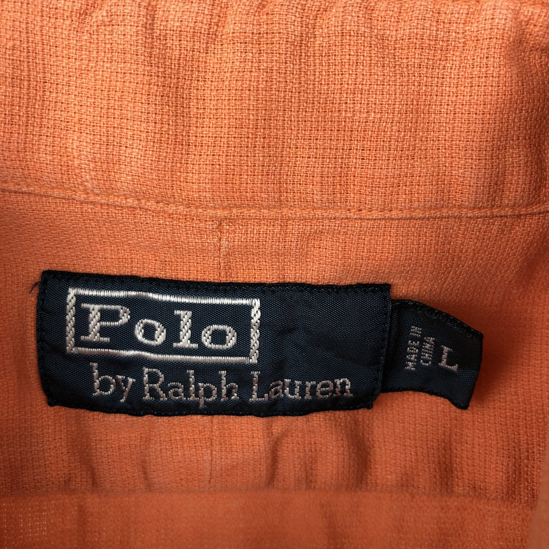 Ralph Lauren POLO by Ralph Lauren Short-Sleeve Cotton x Linen Shirt, Men's Size L (approx.) linen orange type Vintage Second Hand