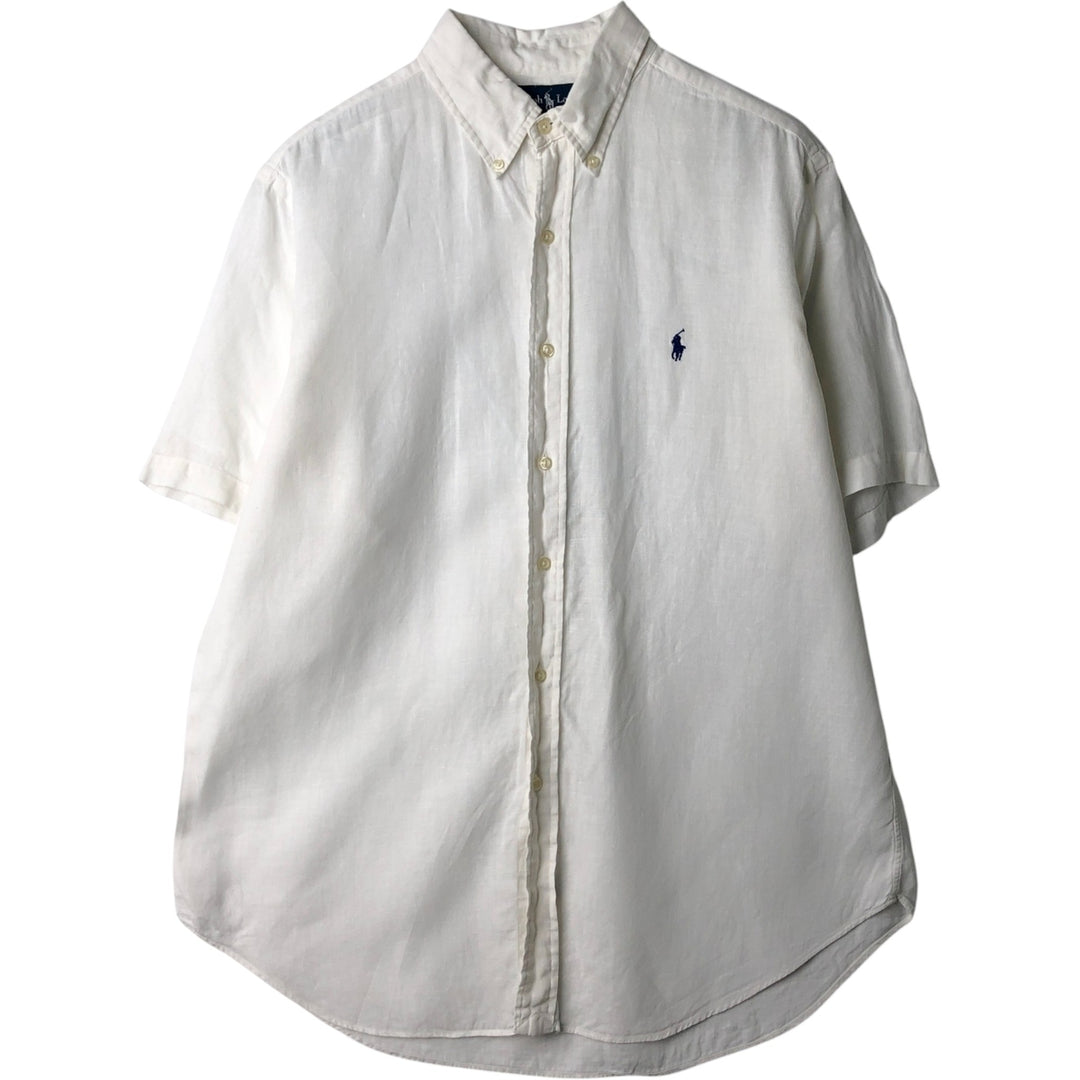 Ralph Lauren Classic Fit short sleeve linen button down shirt, men's size L linen white type Vintage Second Hand