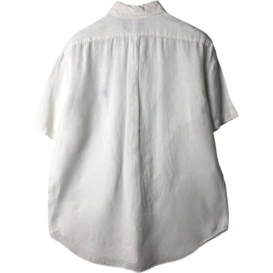 Ralph Lauren Classic Fit short sleeve linen button down shirt, men's size L linen white type Vintage Second Hand