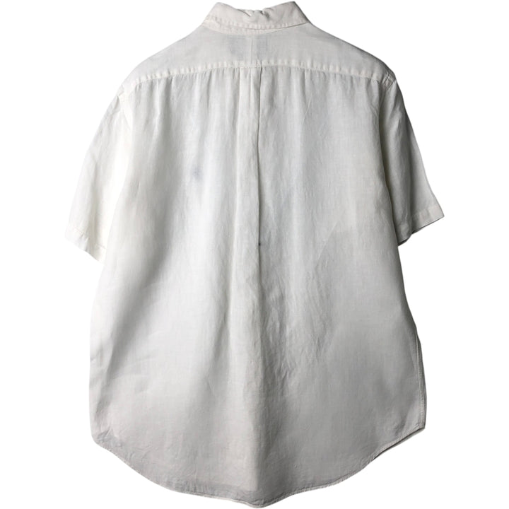 Ralph Lauren Classic Fit short sleeve linen button down shirt, men's size L linen white type Vintage Second Hand