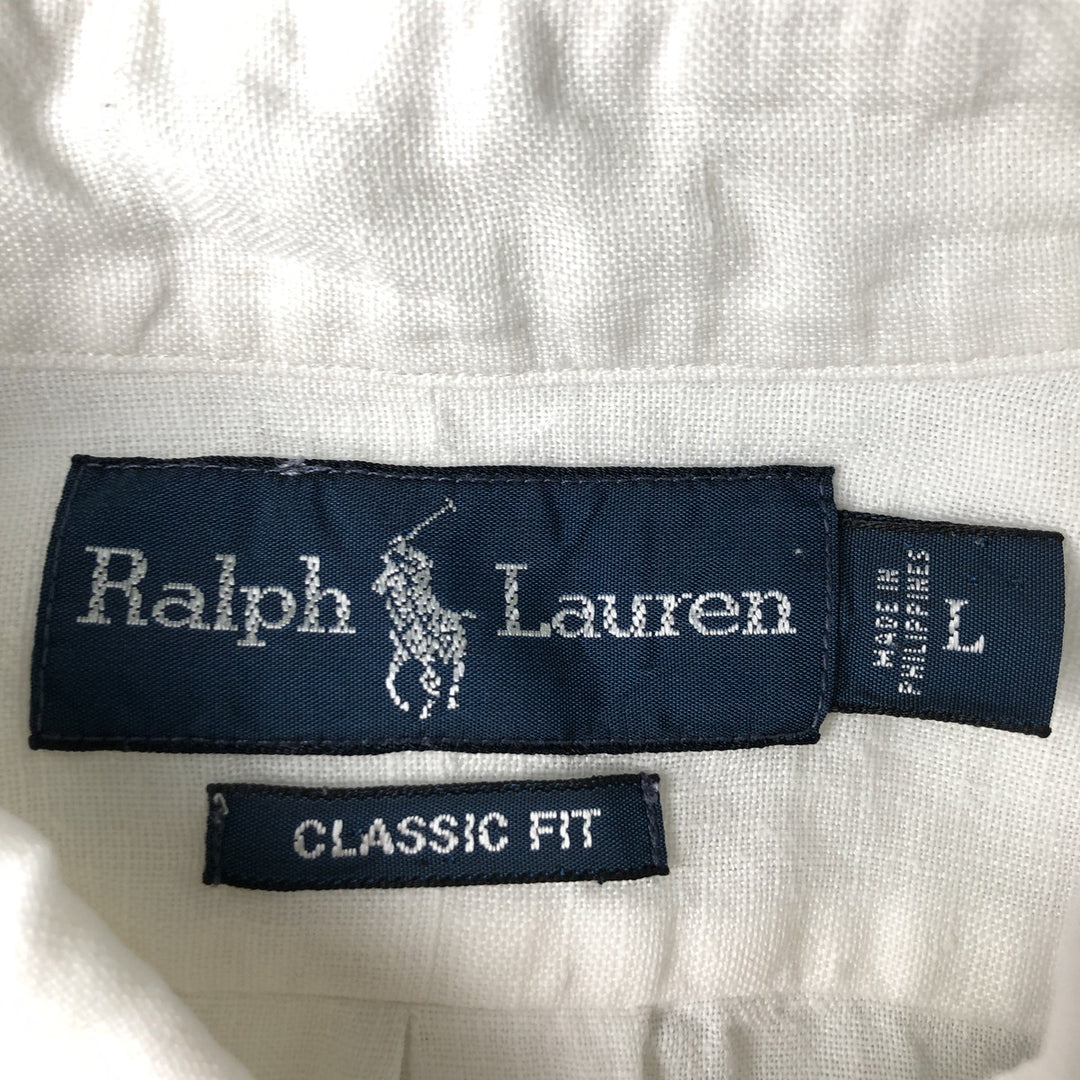 Ralph Lauren Classic Fit short sleeve linen button down shirt, men's size L linen white type Vintage Second Hand