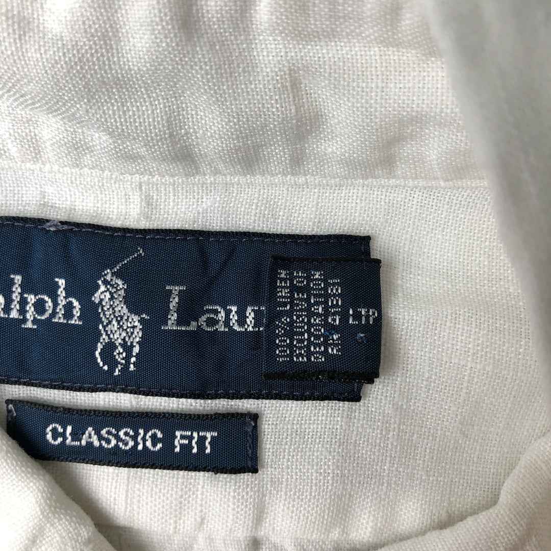 Ralph Lauren Classic Fit short sleeve linen button down shirt, men's size L linen white type Vintage Second Hand