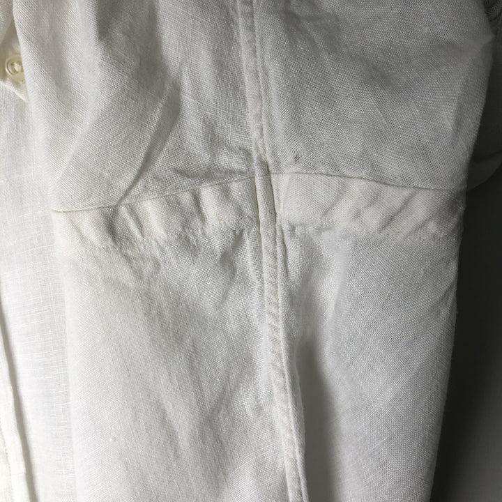 Ralph Lauren Classic Fit short sleeve linen button down shirt, men's size L linen white type Vintage Second Hand