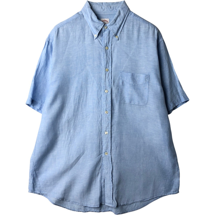 Brooks Brothers Short Sleeve Linen Button Down Shirt, Men's Size L linen Blue type light blue Vintage Second Hand