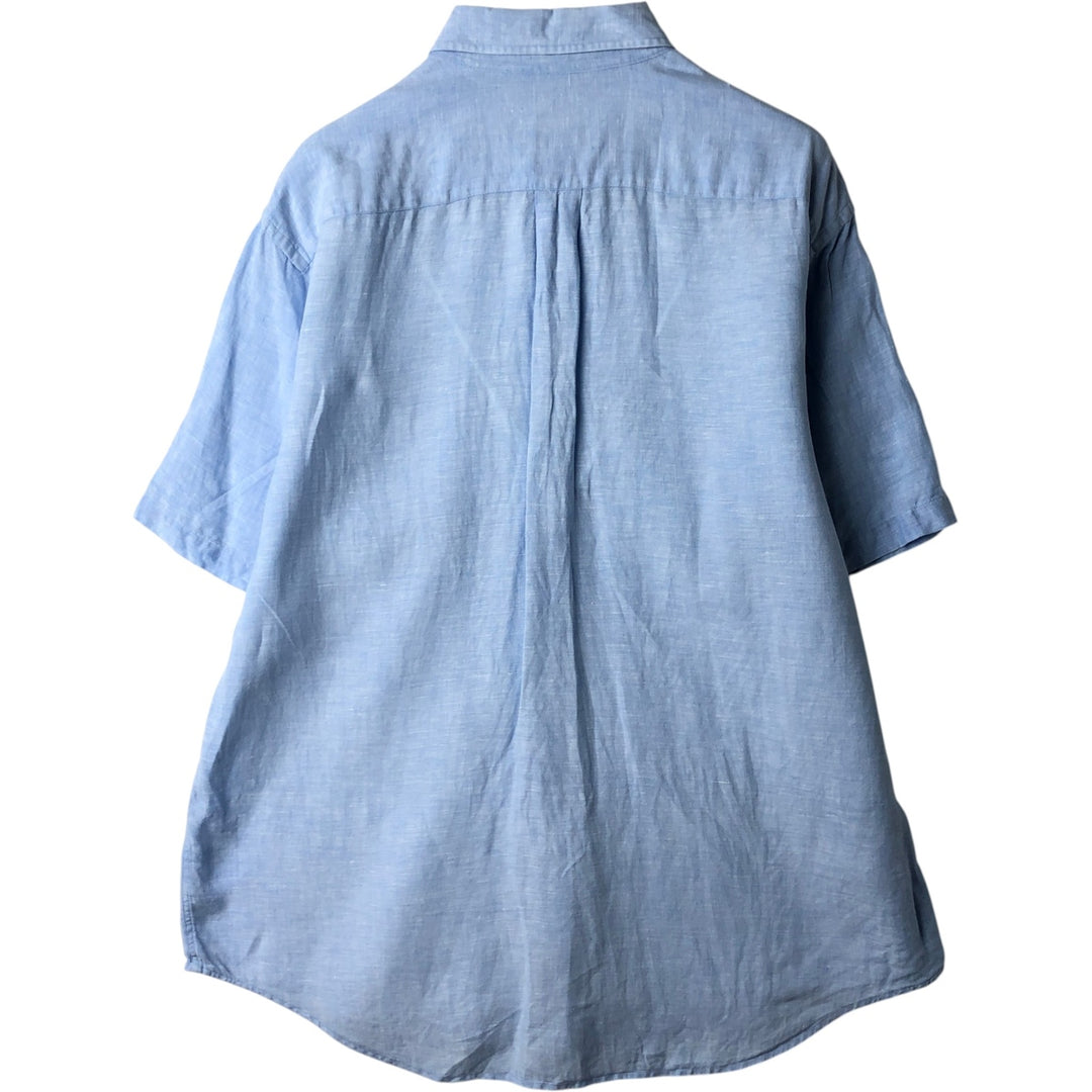 Brooks Brothers Short Sleeve Linen Button Down Shirt, Men's Size L linen Blue type light blue Vintage Second Hand