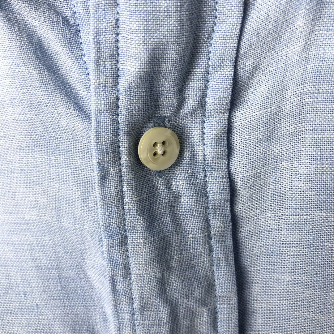 Brooks Brothers Short Sleeve Linen Button Down Shirt, Men's Size L linen Blue type light blue Vintage Second Hand