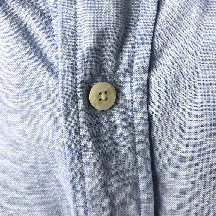 Brooks Brothers Short Sleeve Linen Button Down Shirt, Men's Size L linen Blue type light blue Vintage Second Hand
