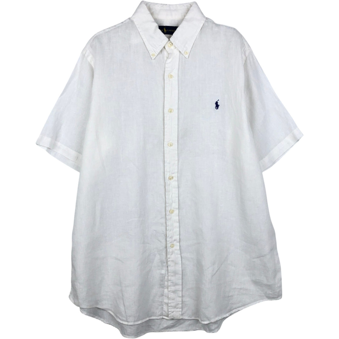 Ralph Lauren short sleeve linen button down shirt, men's size L linen white type Vintage Second Hand