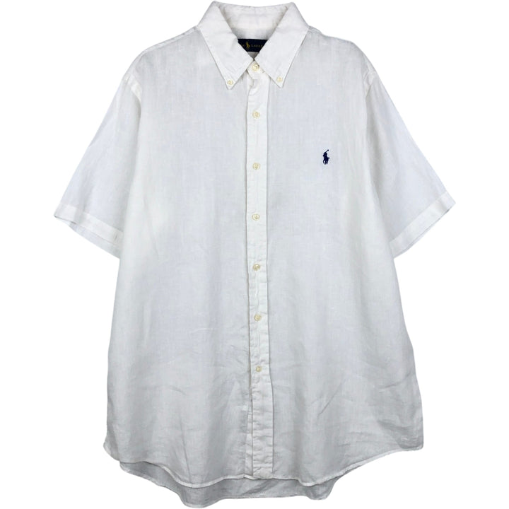 Ralph Lauren short sleeve linen button down shirt, men's size L linen white type Vintage Second Hand