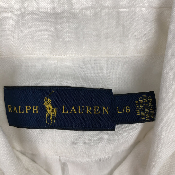 Ralph Lauren short sleeve linen button down shirt, men's size L linen white type Vintage Second Hand