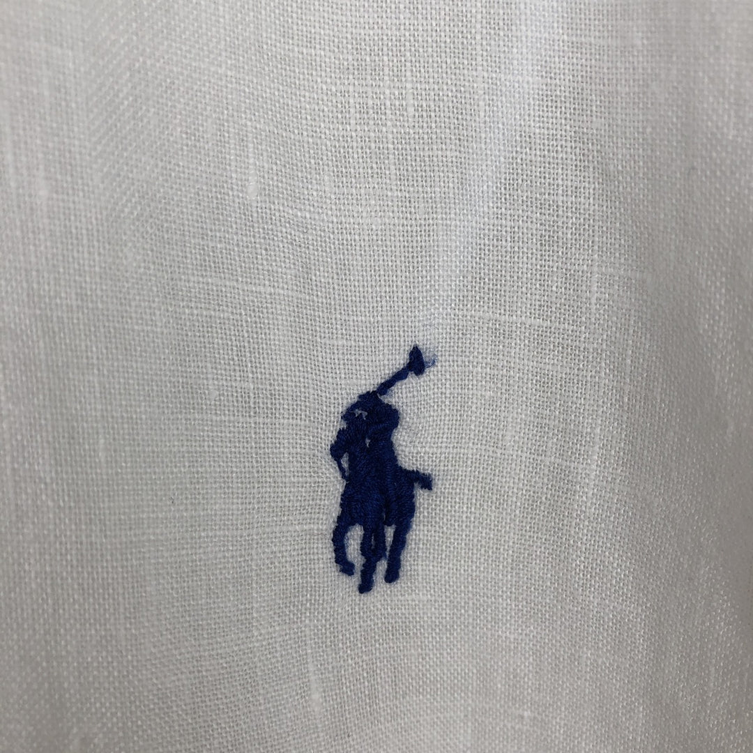 Ralph Lauren short sleeve linen button down shirt, men's size L linen white type Vintage Second Hand