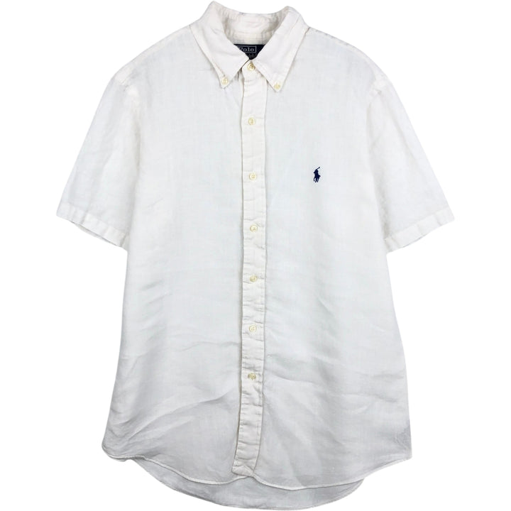 Ralph Lauren POLO by Ralph Lauren CUSTOM FIT Short-Sleeve Linen Button-Down Shirt, Men's Size M (approx.) linen white type Vintage Second Hand