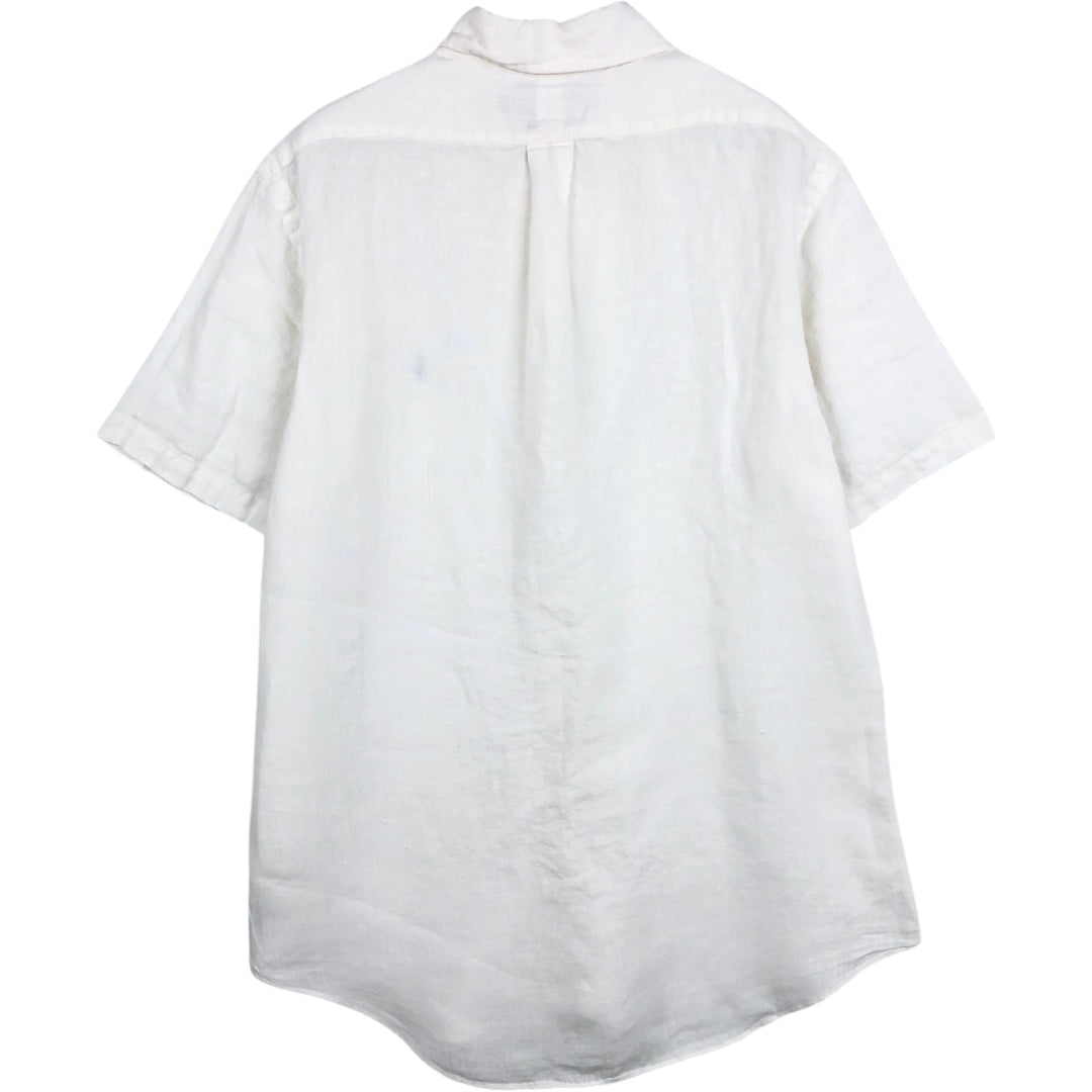 Ralph Lauren POLO by Ralph Lauren CUSTOM FIT Short-Sleeve Linen Button-Down Shirt, Men's Size M (approx.) linen white type Vintage Second Hand