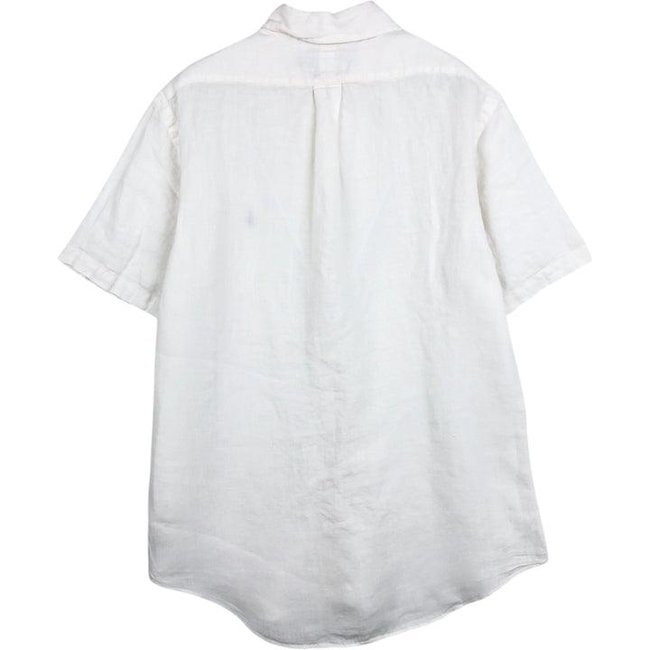Ralph Lauren POLO by Ralph Lauren CUSTOM FIT Short-Sleeve Linen Button-Down Shirt, Men's Size M (approx.) linen white type Vintage Second Hand