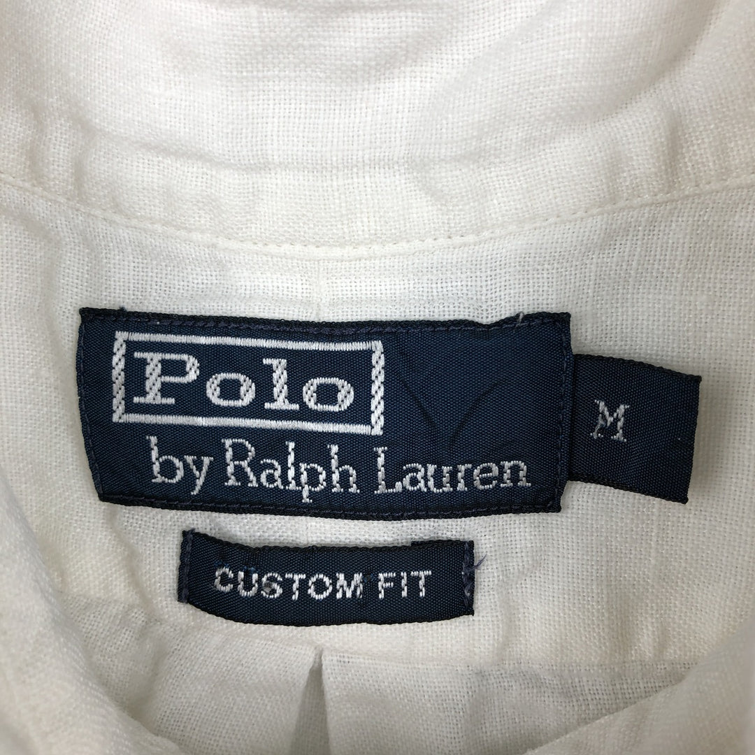 Ralph Lauren POLO by Ralph Lauren CUSTOM FIT Short-Sleeve Linen Button-Down Shirt, Men's Size M (approx.) linen white type Vintage Second Hand
