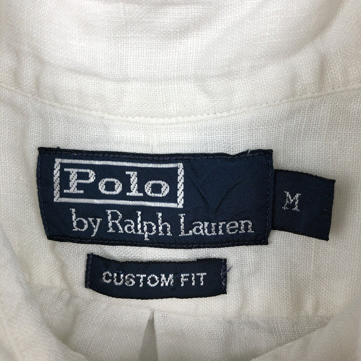 Ralph Lauren POLO by Ralph Lauren CUSTOM FIT Short-Sleeve Linen Button-Down Shirt, Men's Size M (approx.) linen white type Vintage Second Hand