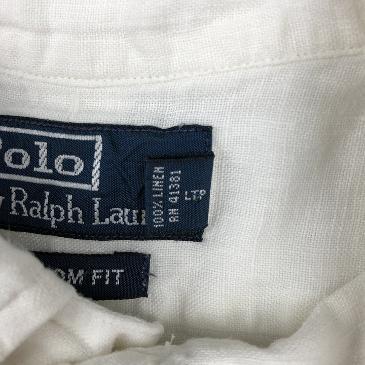 Ralph Lauren POLO by Ralph Lauren CUSTOM FIT Short-Sleeve Linen Button-Down Shirt, Men's Size M (approx.) linen white type Vintage Second Hand