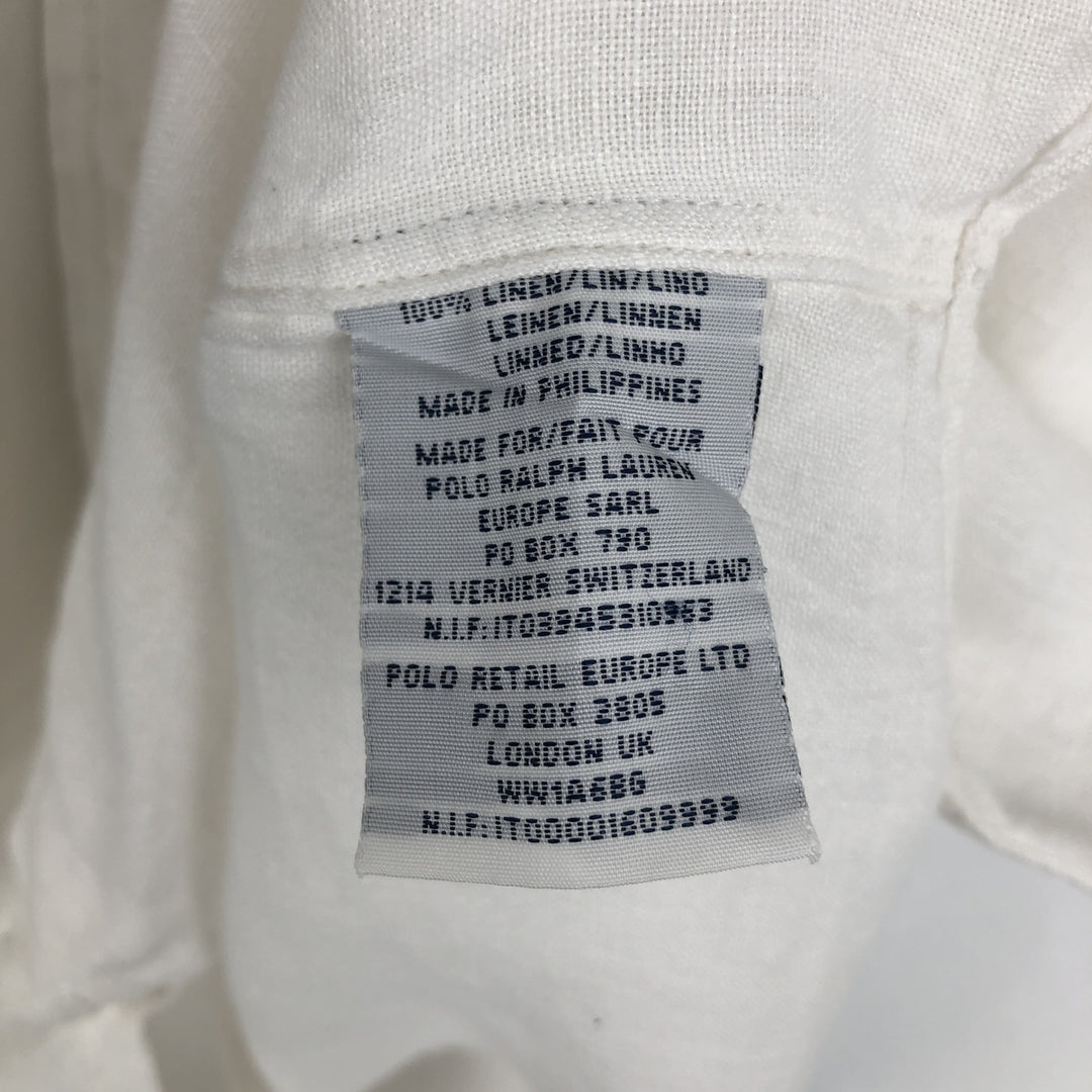 Ralph Lauren POLO by Ralph Lauren CUSTOM FIT Short-Sleeve Linen Button-Down Shirt, Men's Size M (approx.) linen white type Vintage Second Hand