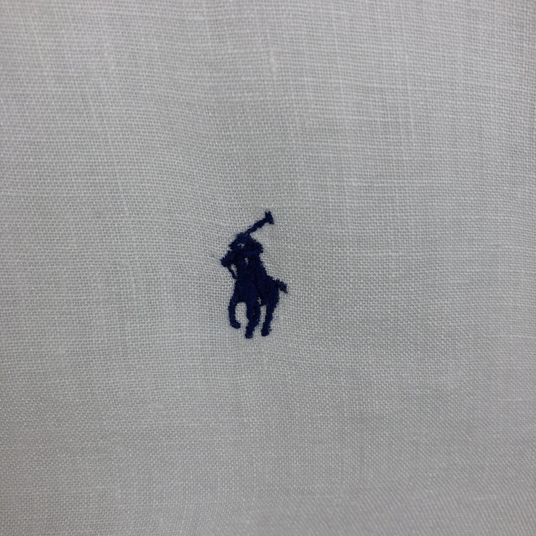 Ralph Lauren POLO by Ralph Lauren CUSTOM FIT Short-Sleeve Linen Button-Down Shirt, Men's Size M (approx.) linen white type Vintage Second Hand