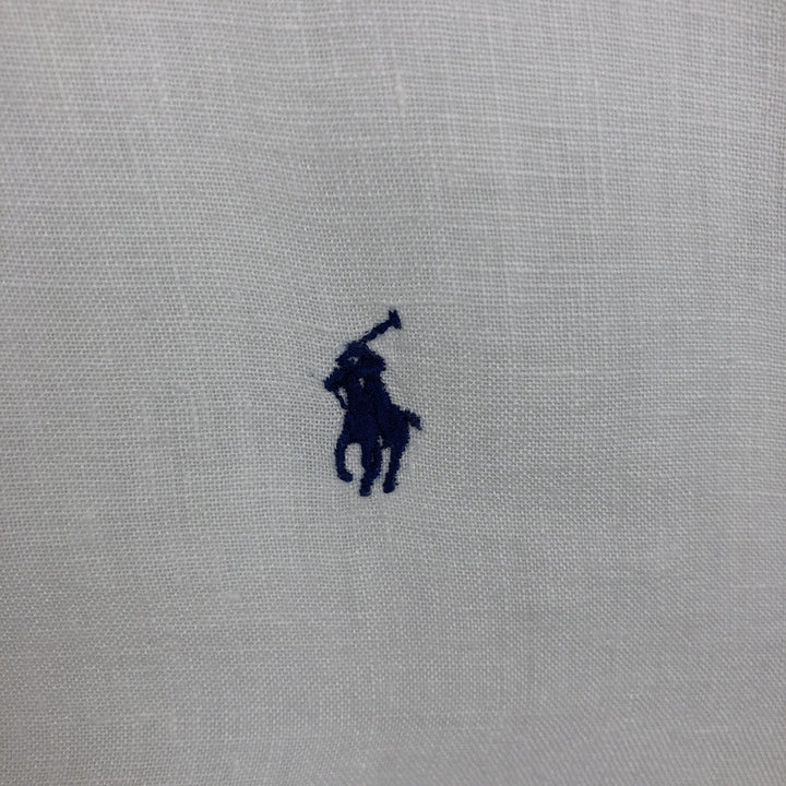 Ralph Lauren POLO by Ralph Lauren CUSTOM FIT Short-Sleeve Linen Button-Down Shirt, Men's Size M (approx.) linen white type Vintage Second Hand