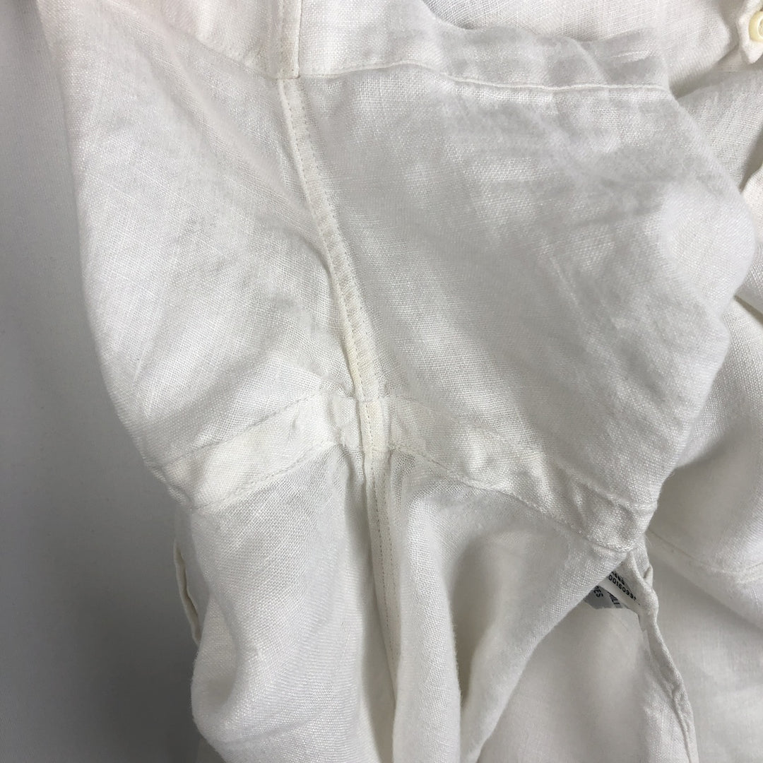 Ralph Lauren POLO by Ralph Lauren CUSTOM FIT Short-Sleeve Linen Button-Down Shirt, Men's Size M (approx.) linen white type Vintage Second Hand