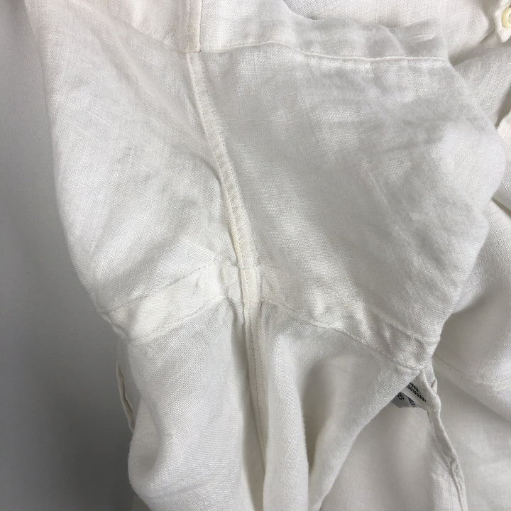 Ralph Lauren POLO by Ralph Lauren CUSTOM FIT Short-Sleeve Linen Button-Down Shirt, Men's Size M (approx.) linen white type Vintage Second Hand
