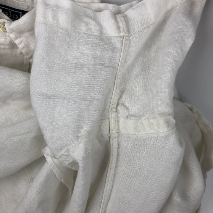 Ralph Lauren POLO by Ralph Lauren CUSTOM FIT Short-Sleeve Linen Button-Down Shirt, Men's Size M (approx.) linen white type Vintage Second Hand