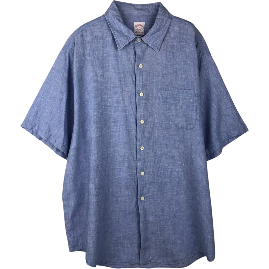 Brooks Brothers Est.1818 Short-Sleeve Linen Shirt, Men's Size XL (approx.) linen blue type Vintage Second Hand