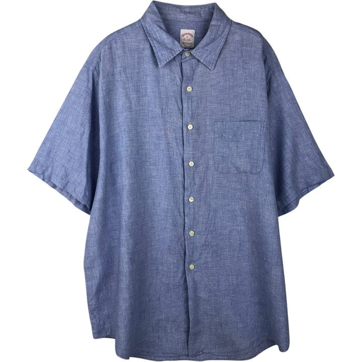 Brooks Brothers Est.1818 Short-Sleeve Linen Shirt, Men's Size XL (approx.) linen blue type Vintage Second Hand