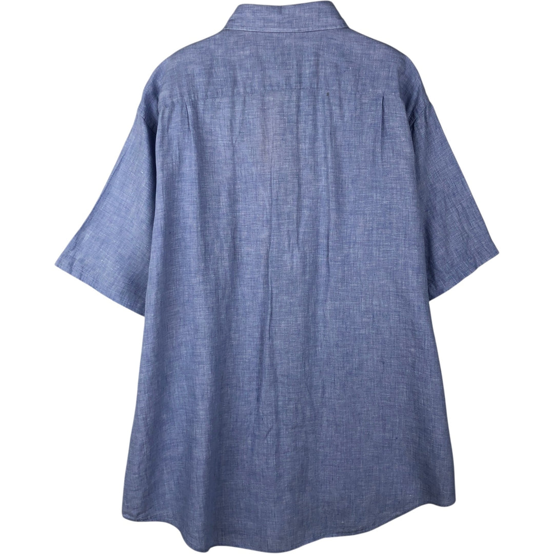 Brooks Brothers Est.1818 Short-Sleeve Linen Shirt, Men's Size XL (approx.) linen blue type Vintage Second Hand