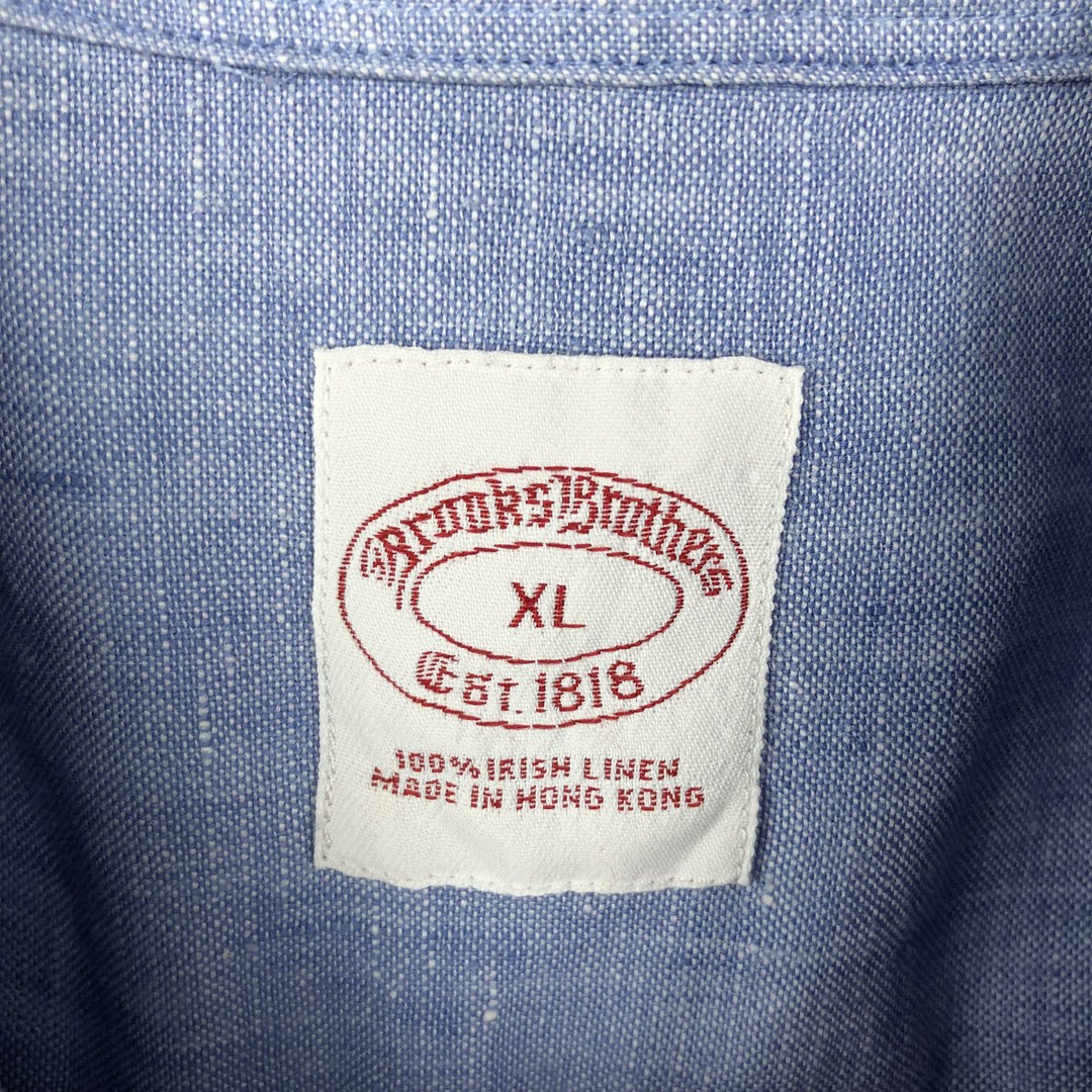Brooks Brothers Est.1818 Short-Sleeve Linen Shirt, Men's Size XL (approx.) linen blue type Vintage Second Hand
