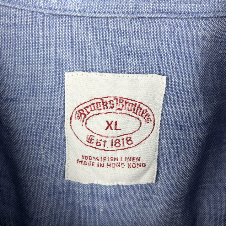 Brooks Brothers Est.1818 Short-Sleeve Linen Shirt, Men's Size XL (approx.) linen blue type Vintage Second Hand