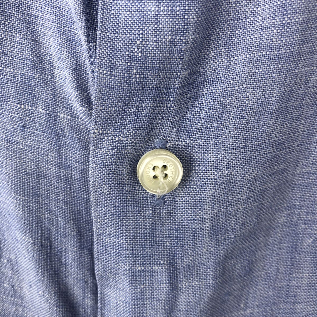 Brooks Brothers Est.1818 Short-Sleeve Linen Shirt, Men's Size XL (approx.) linen blue type Vintage Second Hand
